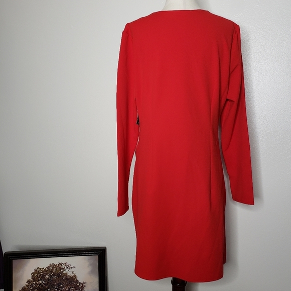 NEW INC. Womens Sheath Drape Tie Long Sleeve Dress Mini Holiday Red - Picture 6 of 9